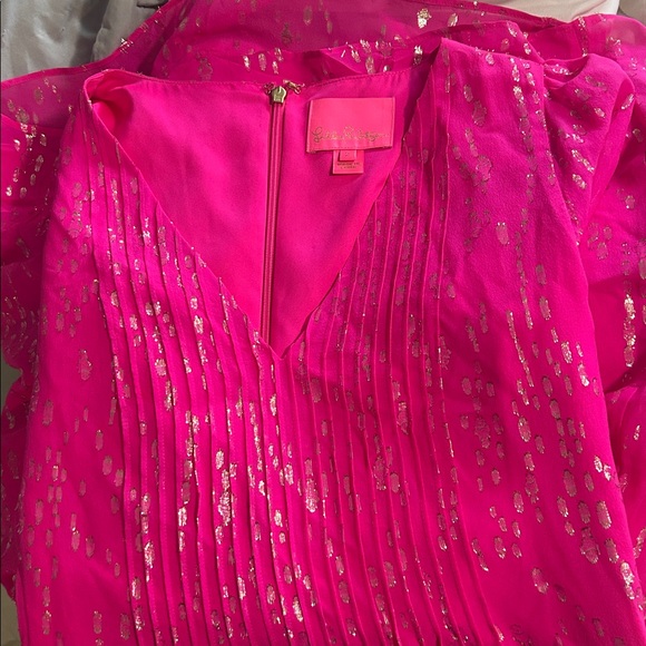 Lilly Pulitzer Bright Pink Dress with Gold Accents - Picture 4 of 4